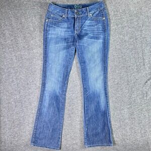 Wrangler Premium Patch Jeans Women's 9x30 (32x36) Bootcut Blue Rhinestone Pocket